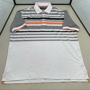 Carnoustie Tech Adult Size Large White/Gray Striped Polo Golf Men